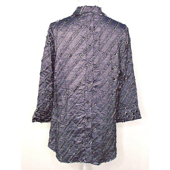 Womens Vintage Denim Like Fringe Button Down Front Back Blouse Shirt Boho Chic L - Picture 3 of 12